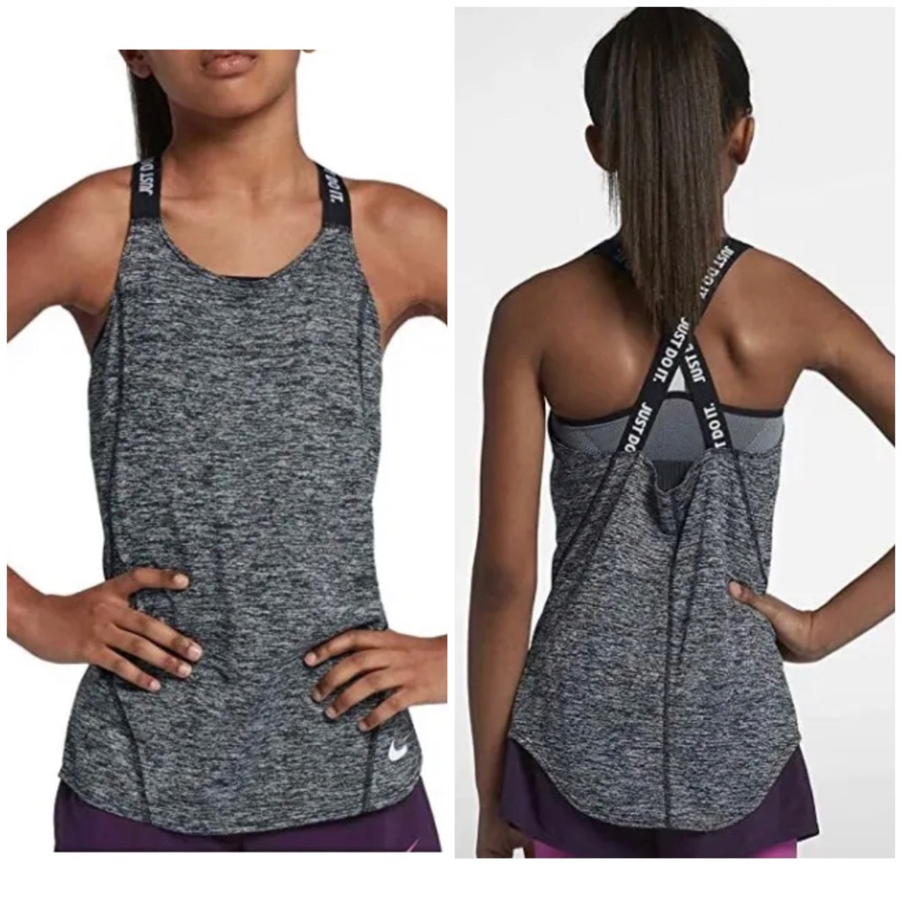 Nike Dry Big Girls' Dri-FIT Black/Grey  Training Tank Top AH3955-010 Sz Small